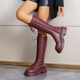 thumbnail image 7 of YTCAMLO Chunky Sole Women's Knee-High Boots Fashion Lace Up Mid Calf Boots with Side Zipper Round Toe Walking Motorcycle Boots, 7 of 7