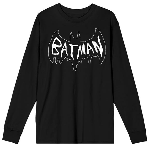 Batman Hand Drawn Logo Men's Black Long Sleeve Shirt-Large