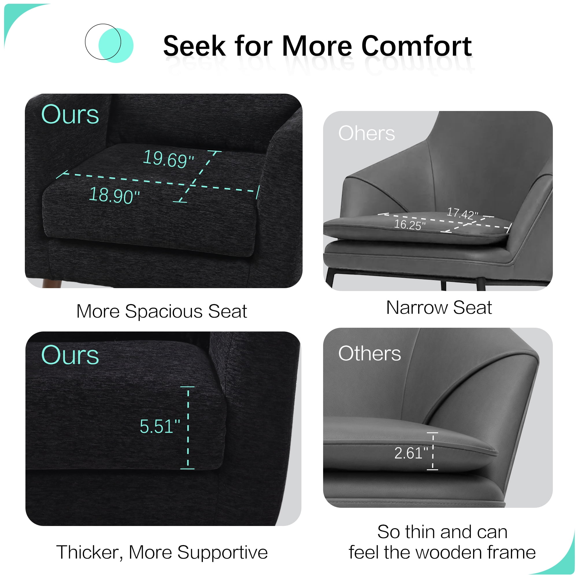 AISWORD Modern Accent Chair, Upholstered Armchair with Pillow, Fabric Single Sofa Chair with Lounge Seat and Wood Legs Accent Chair for Living Room Bedroom Small Spaces, Black