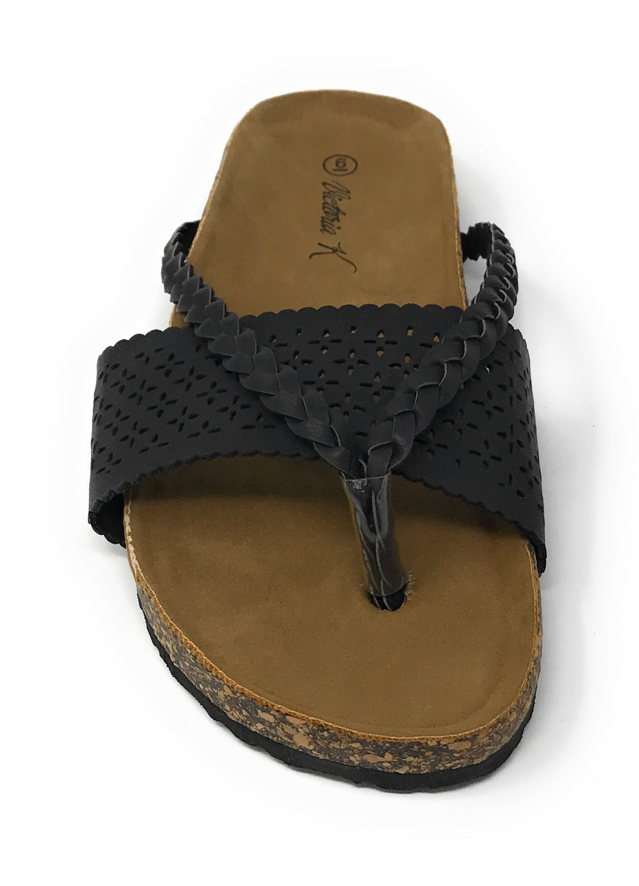 Victoria K Women's Laser Cut Out With Braided Thong Cork Sandals