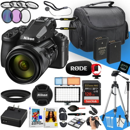Nikon COOLPIX P950 Digital Camera With NIKKOR 24-2000mm Lens   Rode Microphone   LED Light   64GB Memory   Monopod   Filters   Tripod   More (30pc Bundle)