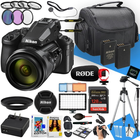 Nikon COOLPIX P950 Digital Camera With NIKKOR 24-2000mm Lens   Rode Microphone   LED Light   64GB Memory   Monopod   Filters   Tripod   More (30pc Bundle)