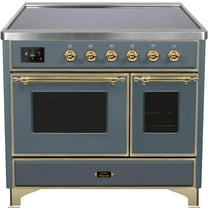ILVE Majestic II 40" Electric Glass Door Modern Metal Range in Blue Gray/Brass