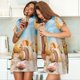 thumbnail image 4 of Fotbe Beach Starfish Shell Bata de Dormir para Mujer con Estampado, Camisón de Algodón de Manga Corta, Ropa de Dormir Casual, 4 of 6