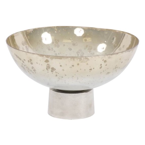 Howard Elliott Collection Round Glass Footed Bowl in Silver