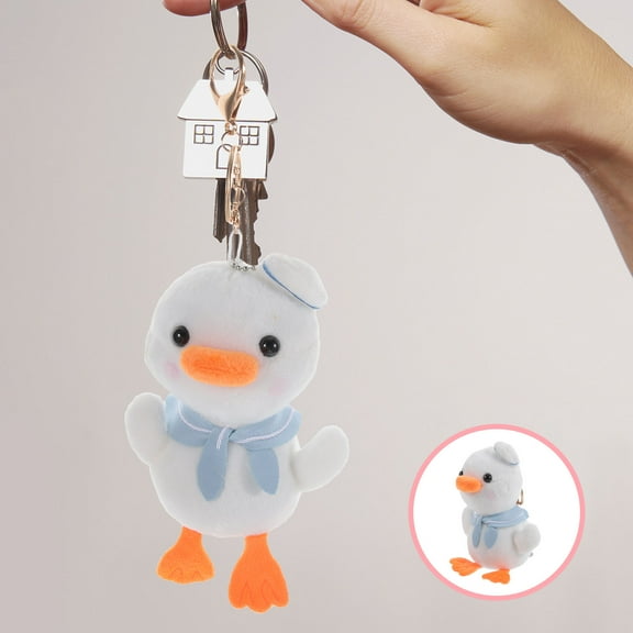 Pretyzoom 2pcs Hanging Ornament Keychain Kids Backpack Duck Key Rings in White
