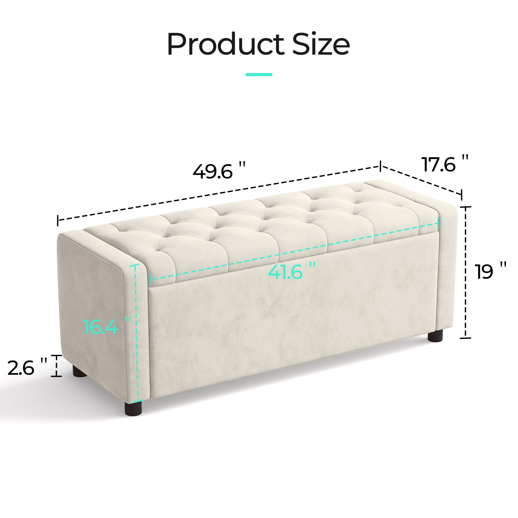 Linsy Home 50" Ottoman with Storage for Living Room, Velvet Storage Ottoman Bench with Gas Lift, Beige