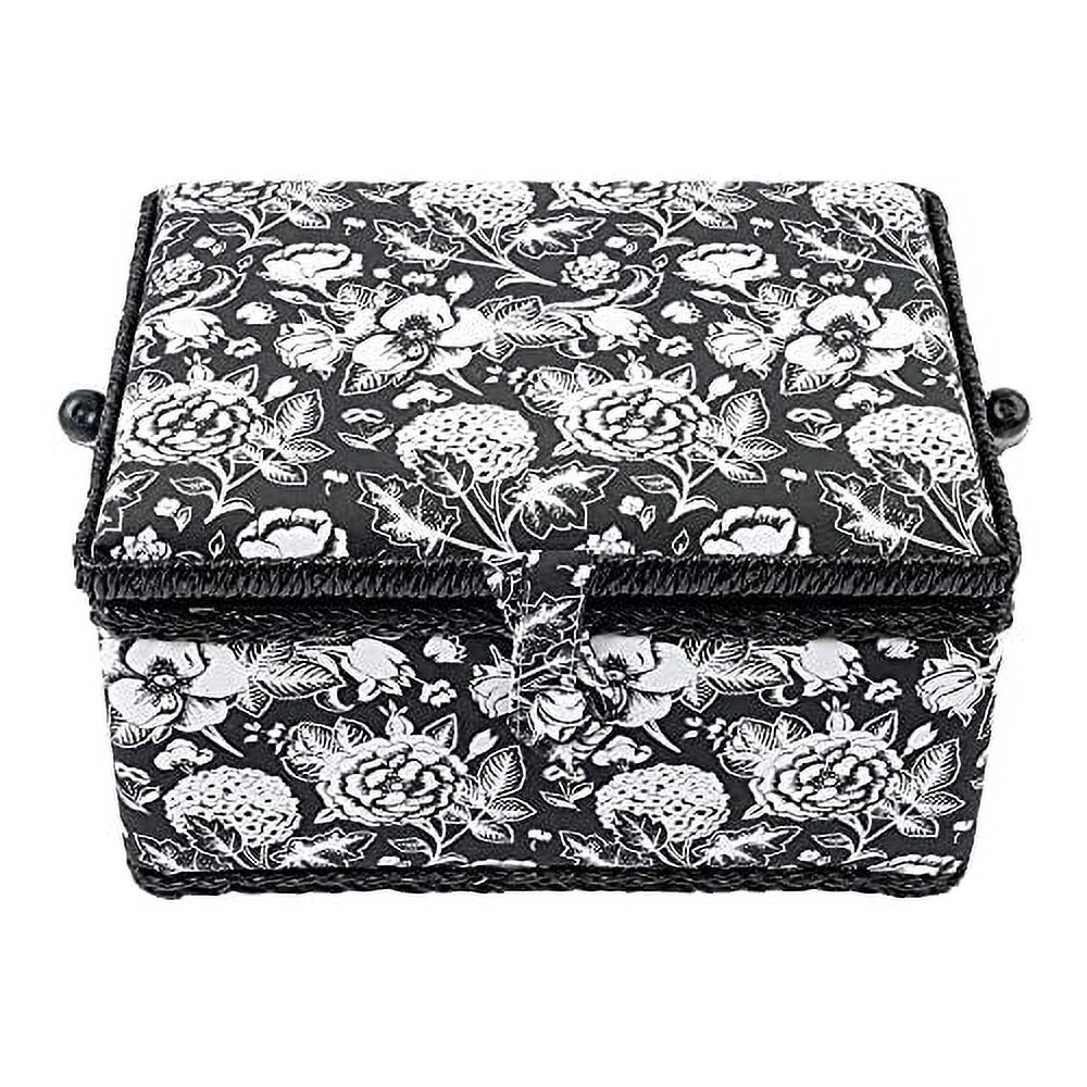 SINGER Sewing Basket with Notions Storage, Black and White Floral Print