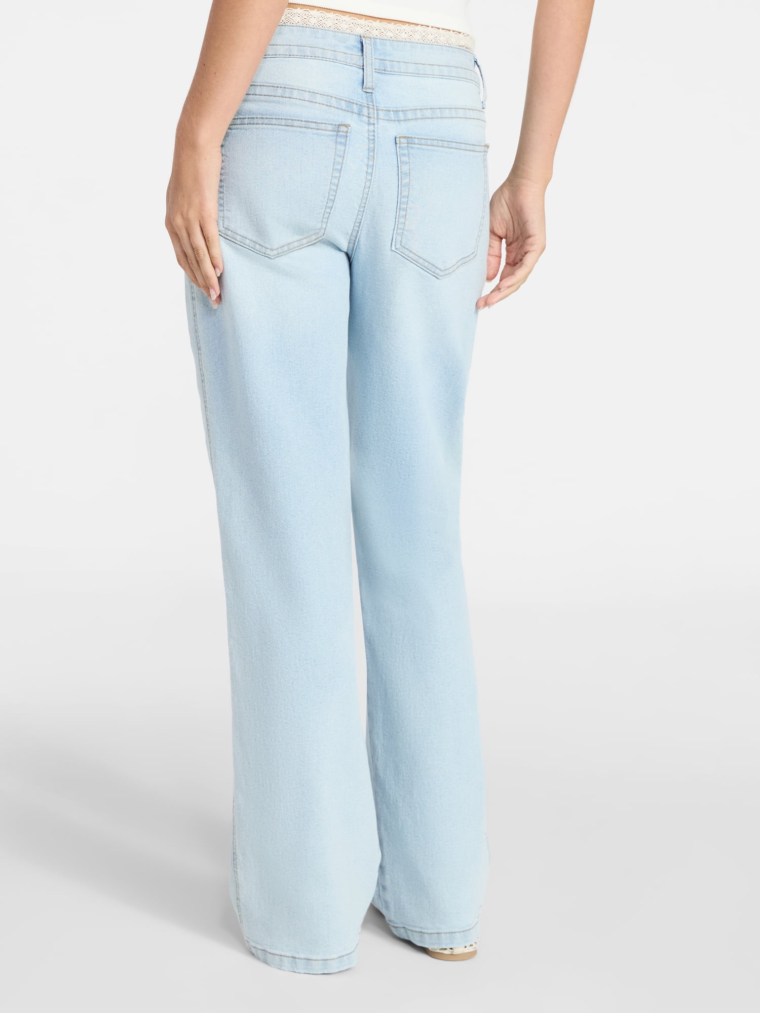 No Boundaries Lace Waist Baggy Wide Leg Jeans, 31'' Inseam, Women's 00-18