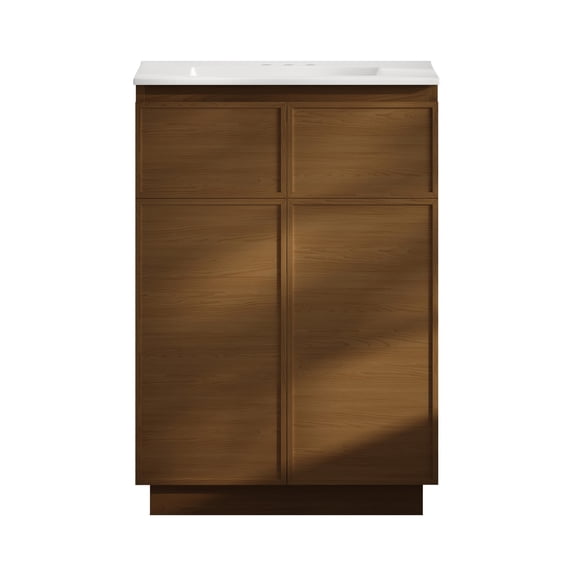 St. Tropez 24" Freestanding Bathroom Vanity in Brown Oak with 3-Hole Centerset Sink Top