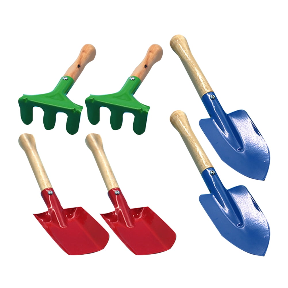 6pcs Children Garden Tool Iron Shovel Trowel Rake with Wooden Handle for Kids Child Girl