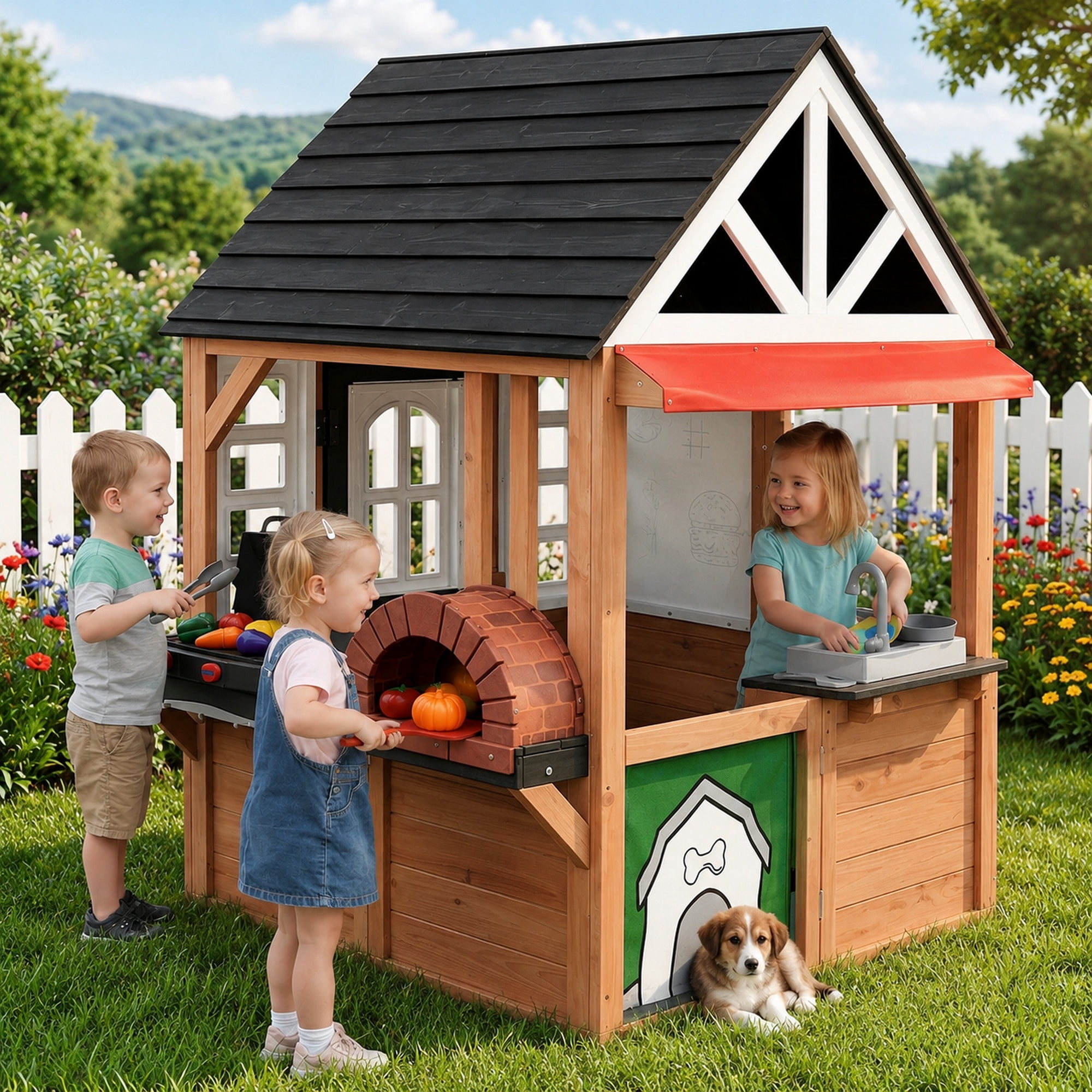 KidKraft Forestview II Wooden Outdoor Playhouse with Ringing