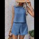 thumbnail image 5 of Conjunto de 2 Piezas de de Verano para Mujer, Camiseta Sin Mangas con Cuello Redondo y Pantalones Cortos Elásticos de Cintura Alta. Azul L, 5 of 10