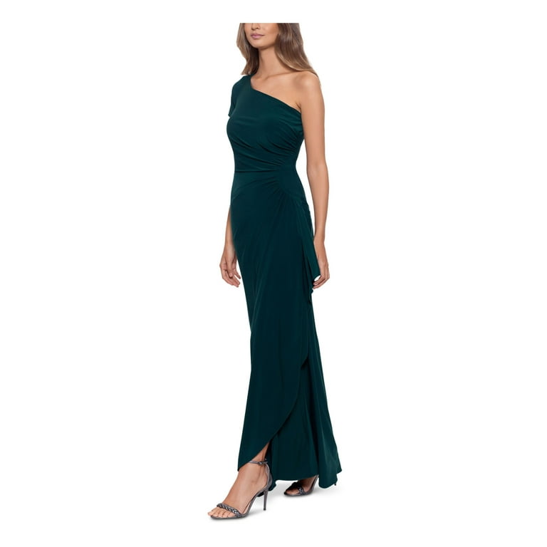 BETSY ADAM Womens Green Zippered Ruched Lined Short Sleeve Asymmetrical Neckline Maxi Evening Gown Dress 4 Walmart