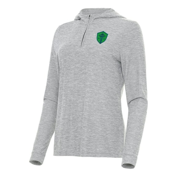 Women's Antigua Heather Gray Seattle Sounders FC Daybreak Quarter-Zip Hoodie
