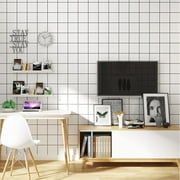 Peel and Stick Wallpaper, 17.7in x 32.8ft, White Plaid and Black Line