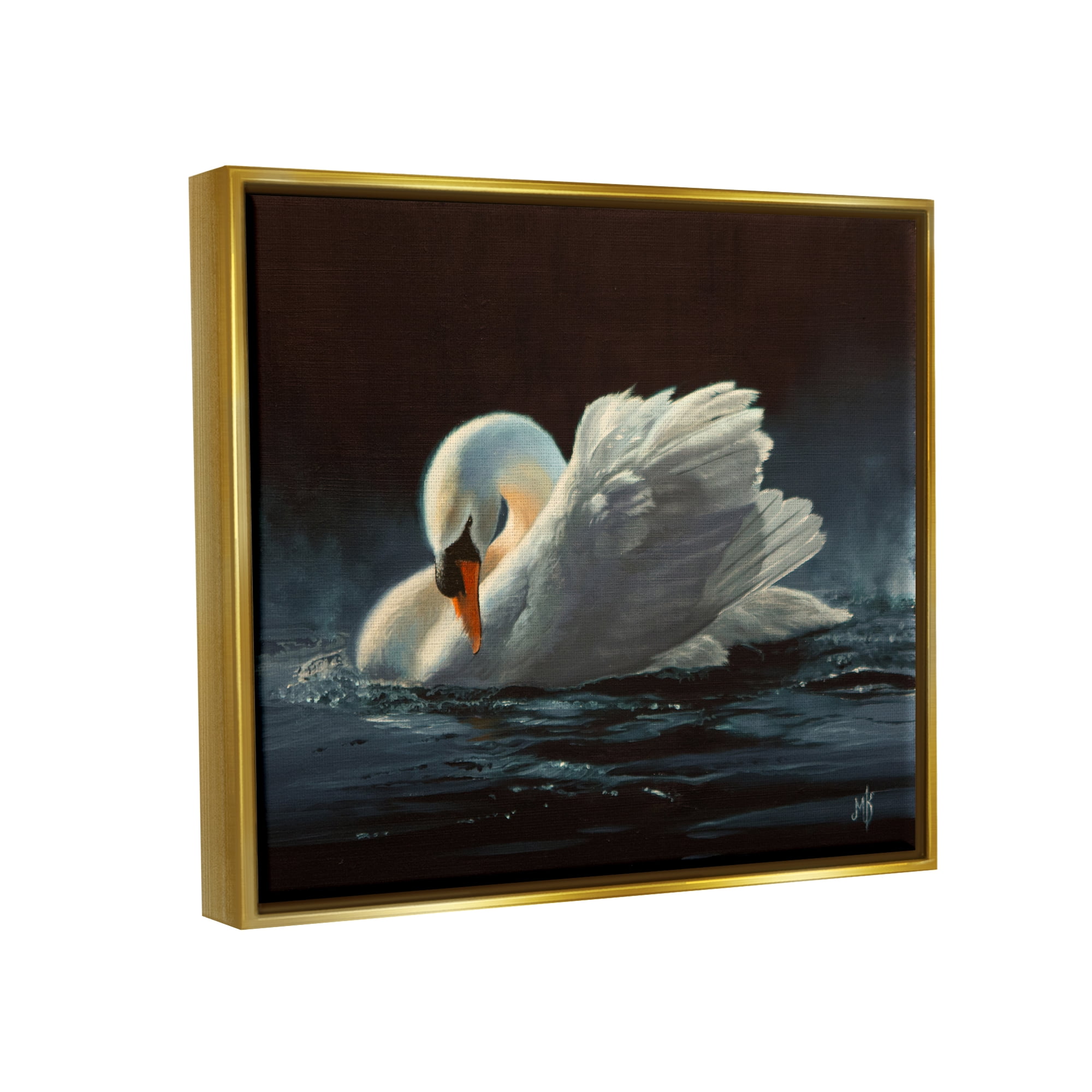 Stupell Industries Moonlit Swan Painting Animals & Insects Painting Gold Floater Framed Art Print Wall Art, 31 x 25