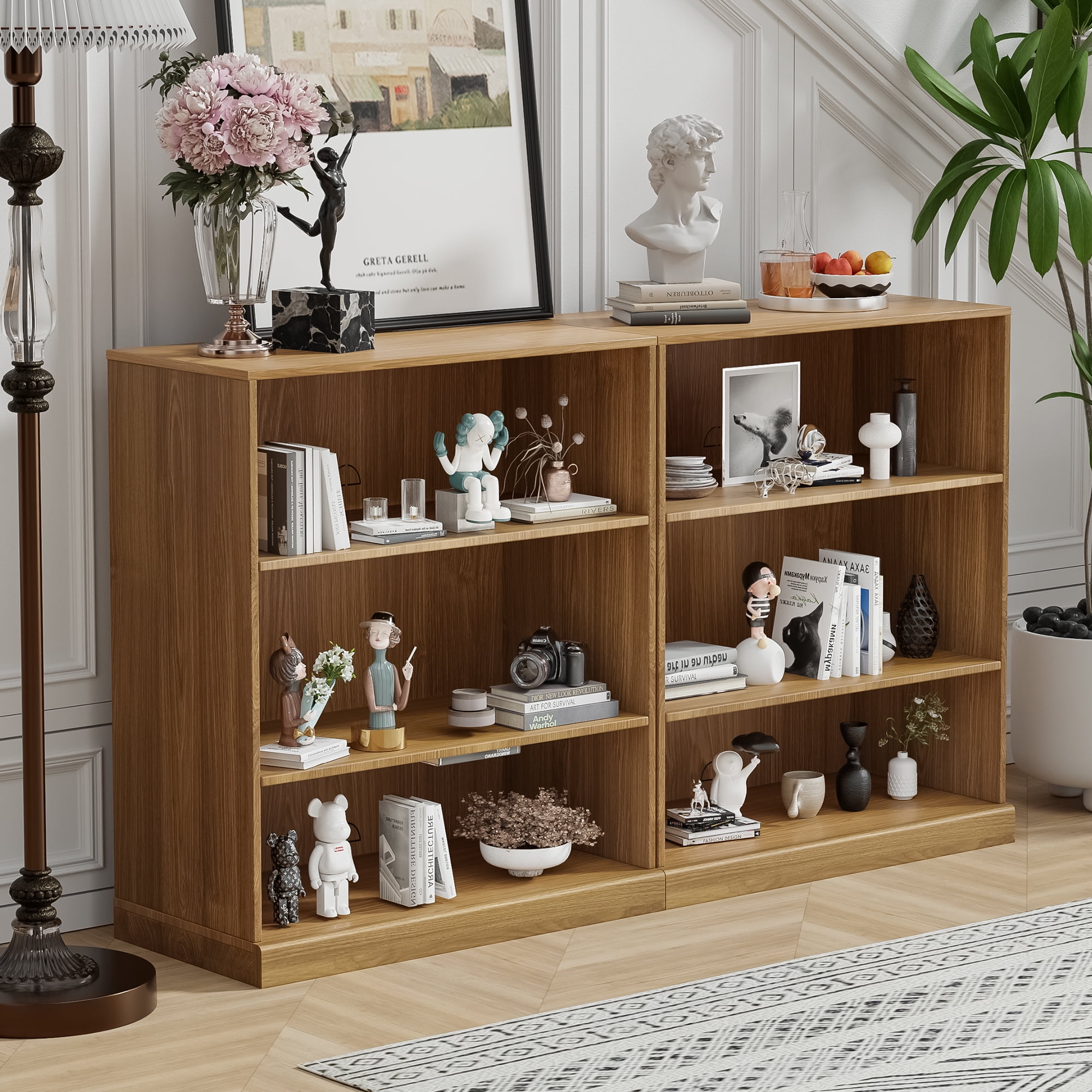 MAYEERTY 2-Set 16*31*36"Natural Wood Grain Storage Cabinet with Adjustable Shelves for Living Room, Bookcase
