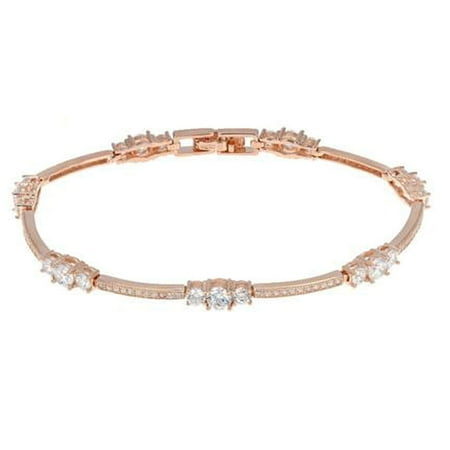 Decadence Sterling Silver Rose 3 Stone Pave Tennis Bracelet