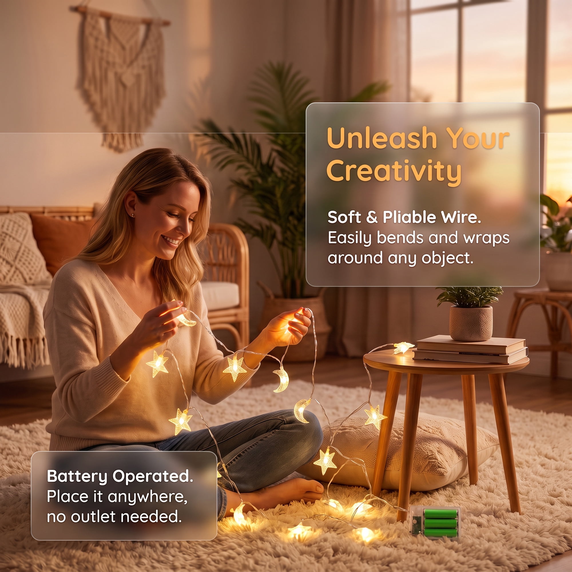 Unique Bargains Star and Moon Fairy Light with Flexible Wire 9.8 ft Battery Operated