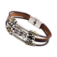 thumbnail image 3 of Pulsera De Cuero 3xPU, Adorno De Moda, Brazalete Multicapa Ajustable Informal, Marrón, 3 of 8