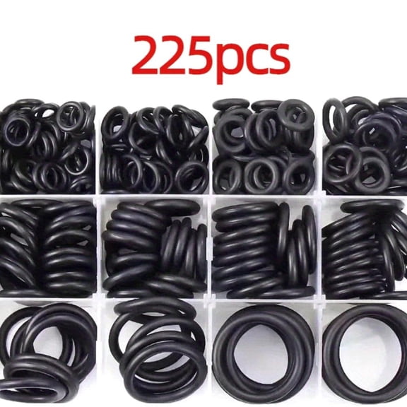 225PCS O-Ring Assortment Kit, 18 Sizes Heat & Oil Resistant Sealing Gaskets, NBR Rubber Washers Set Replacement Tool for Automotive Plumbing Faucet Repair, Car Accessories