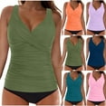 thumbnail image 1 of yoeyez Women's Ruched Tankini Swimsuits Two Piece Modest Swim Suits Twist V Neck Wrap Swim Tops with Bottom Shorts Tummy Control Bathing Suits Swimwear,Pink,XXL, 1 of 6