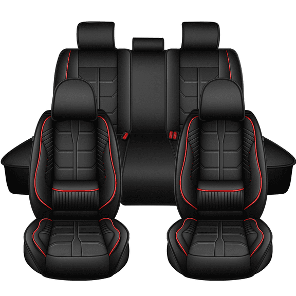 HQBQBUG Car Seat Covers Full Set Fit for Toyota RAV4(Not for Hybrid) 2013-2025 2026,Waterproof Nappa Leather Car Seat Cover,Full Coverage Car Seat Covers Sets(5 Seats,Black&Red)