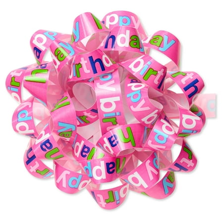 American Greetings 4.25 in. Pink Birthday Confetti Poly Gift Bow, Happy Birthday (1-Count)