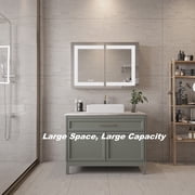 36x24 inch Bathroom Medicine Cabinet with Mirror, Wall Mounted Aluminium body Large Storage Vanity Mirror Cabinet, Anti-Fog Adjustable LED Lights