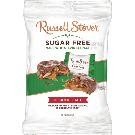 Russell Stover Sugar Free Milk Chocolate Pecan Delights with Stevia, 3 oz. Bag