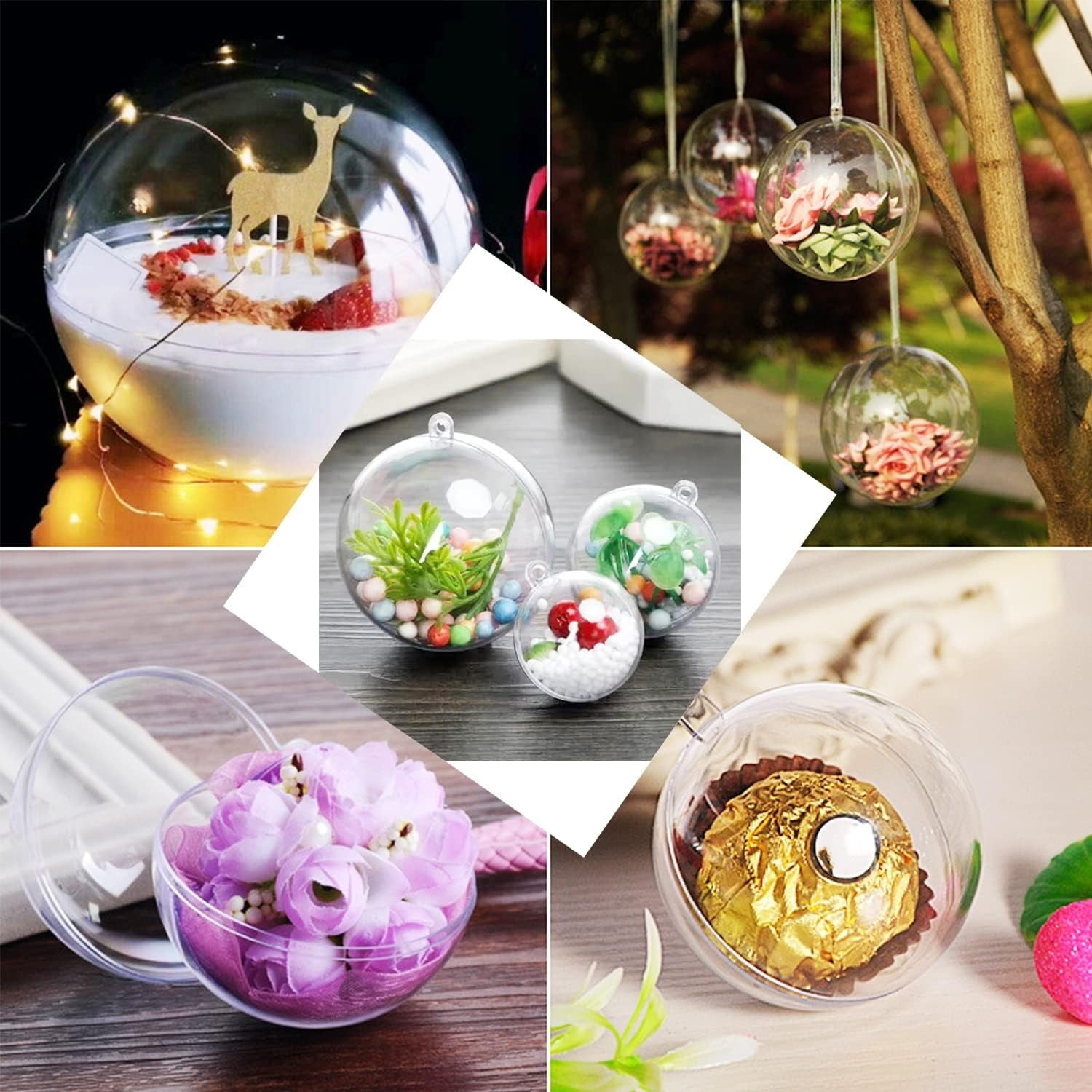 Topboutique 50 Pcs Clear Fillable Ornaments Ball Transparent DIY Craft Ball 5 Size Christmas Ornament Ball Acrylic Fillable Ball Plastic Decorative Hanging Ornaments Ball for Christmas Tree Decor