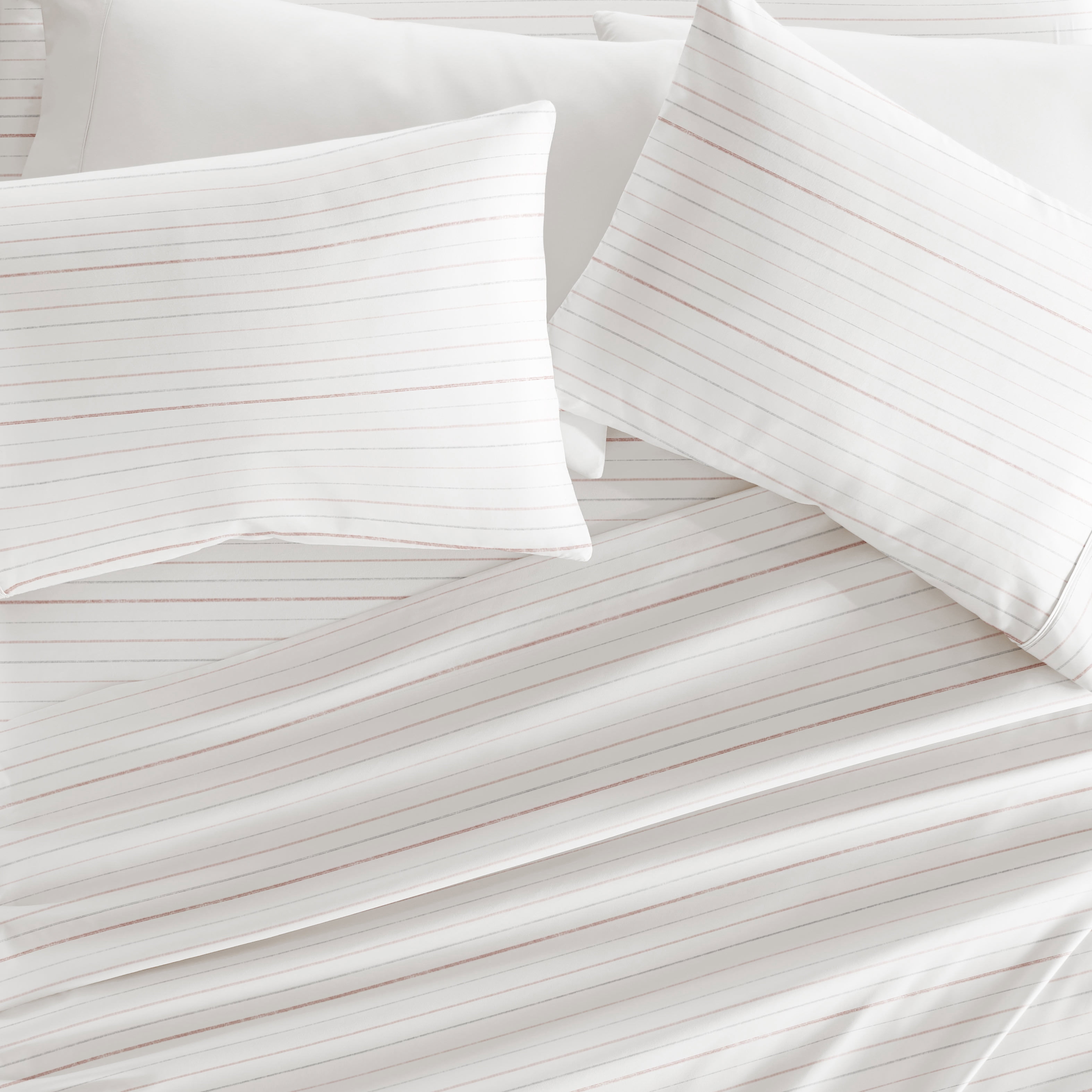 Noble Linens 4 Piece Pattern Microfiber Bed Sheets Set, Soft Stitch Stripe Terracotta, Full