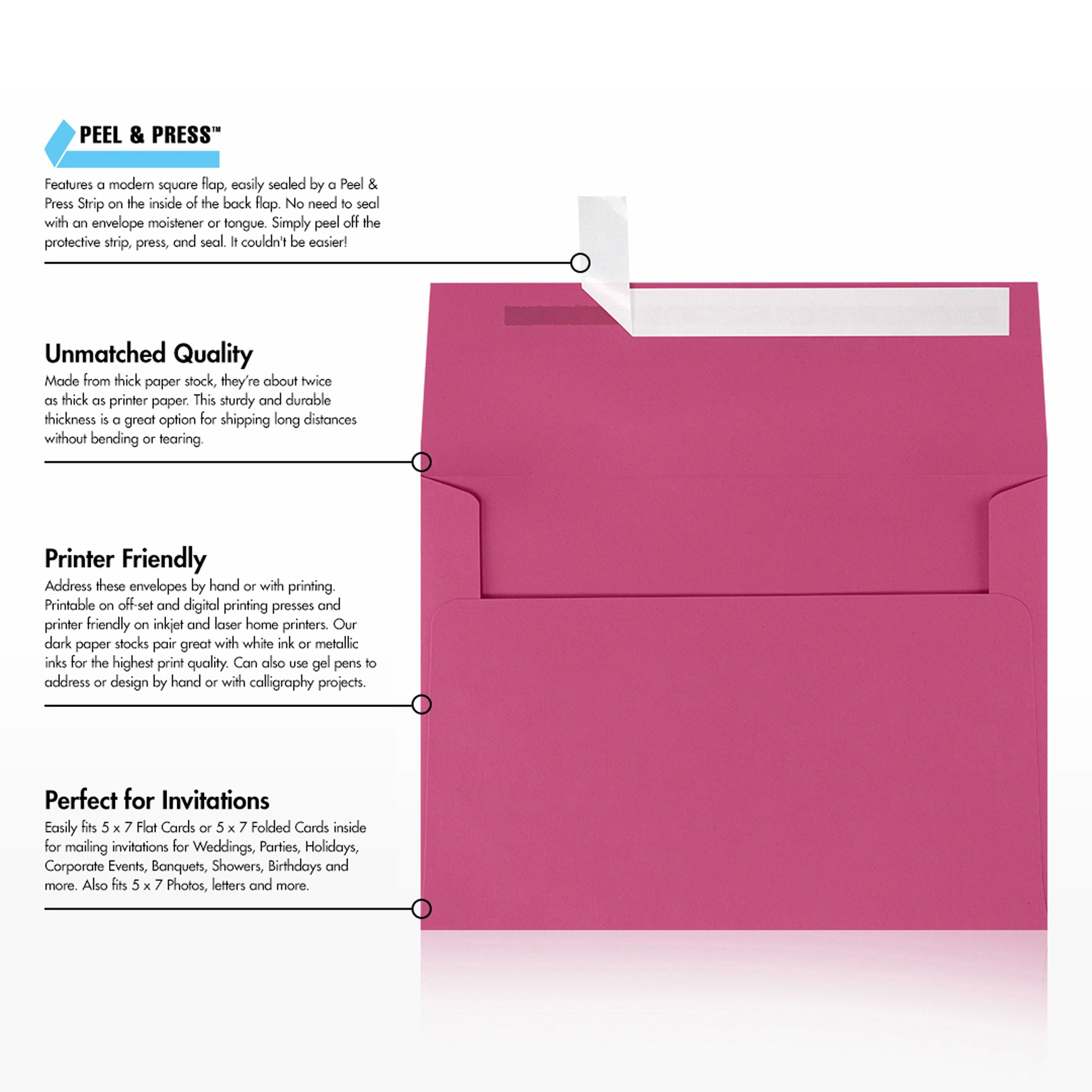 LUXPaper A7 Invitation Envelopes, 5 1/4 x 7 1/4, Magenta, 500/Pack