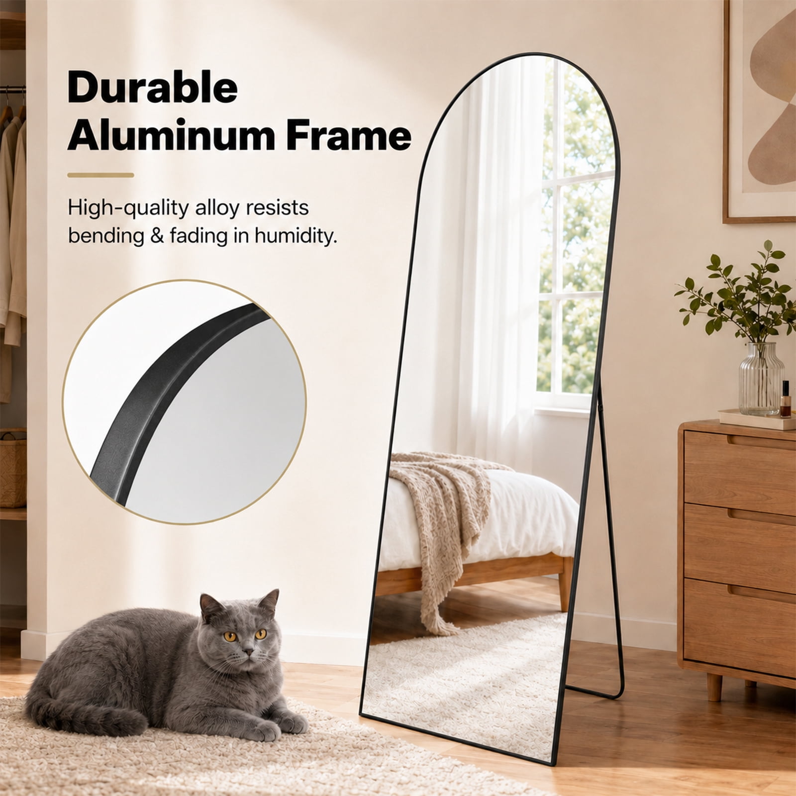 Alvantor Arched Full Length Mirror 21x56"-26x68" Wall Mounted/Floor Mirror Aluminum Alloy Frame Full Body Mirrors for Bathroom Living Room Bedroom and Entryway