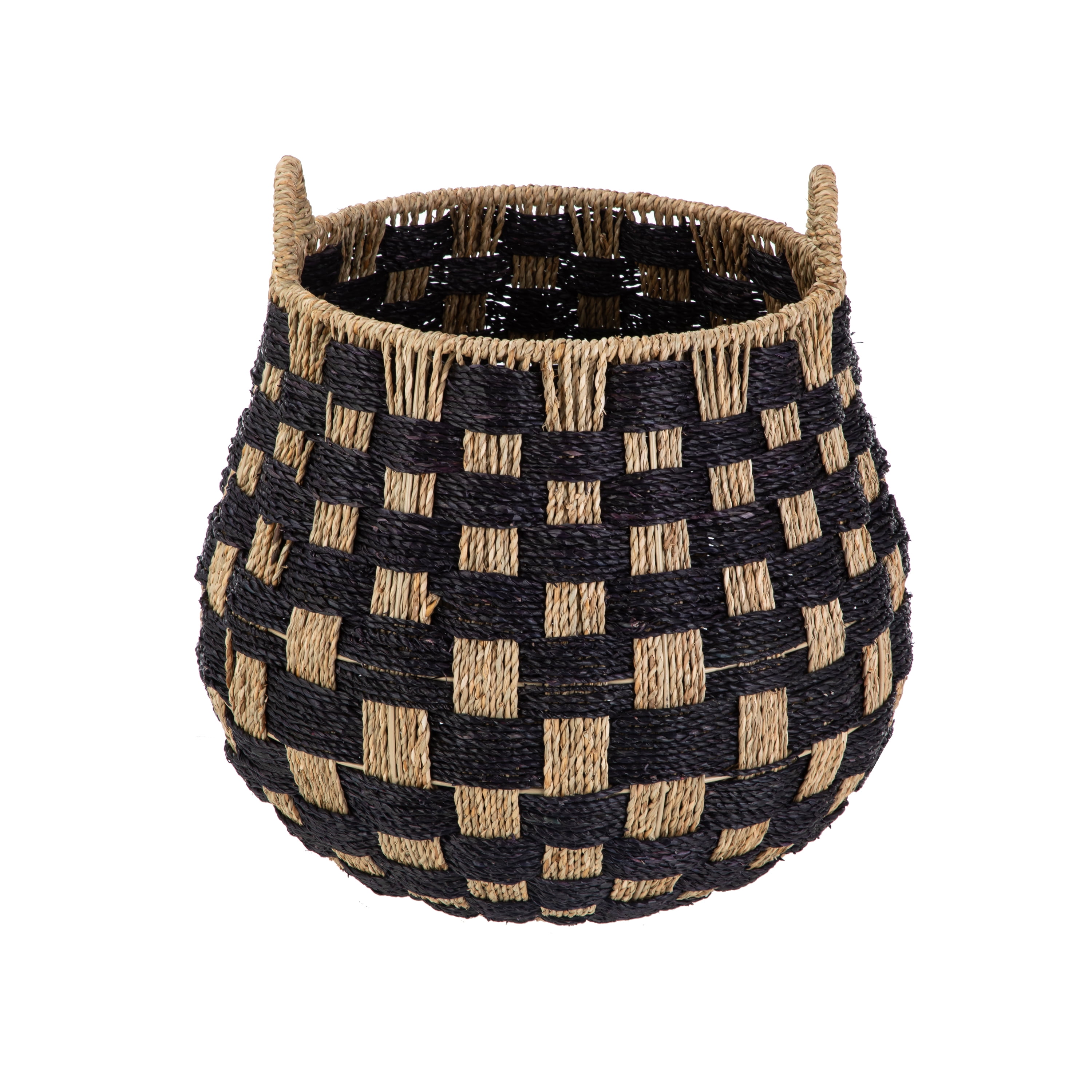 Better Homes & Gardens Large Round Checkered Seagrass Storage Basket with Handles, 2 Pack