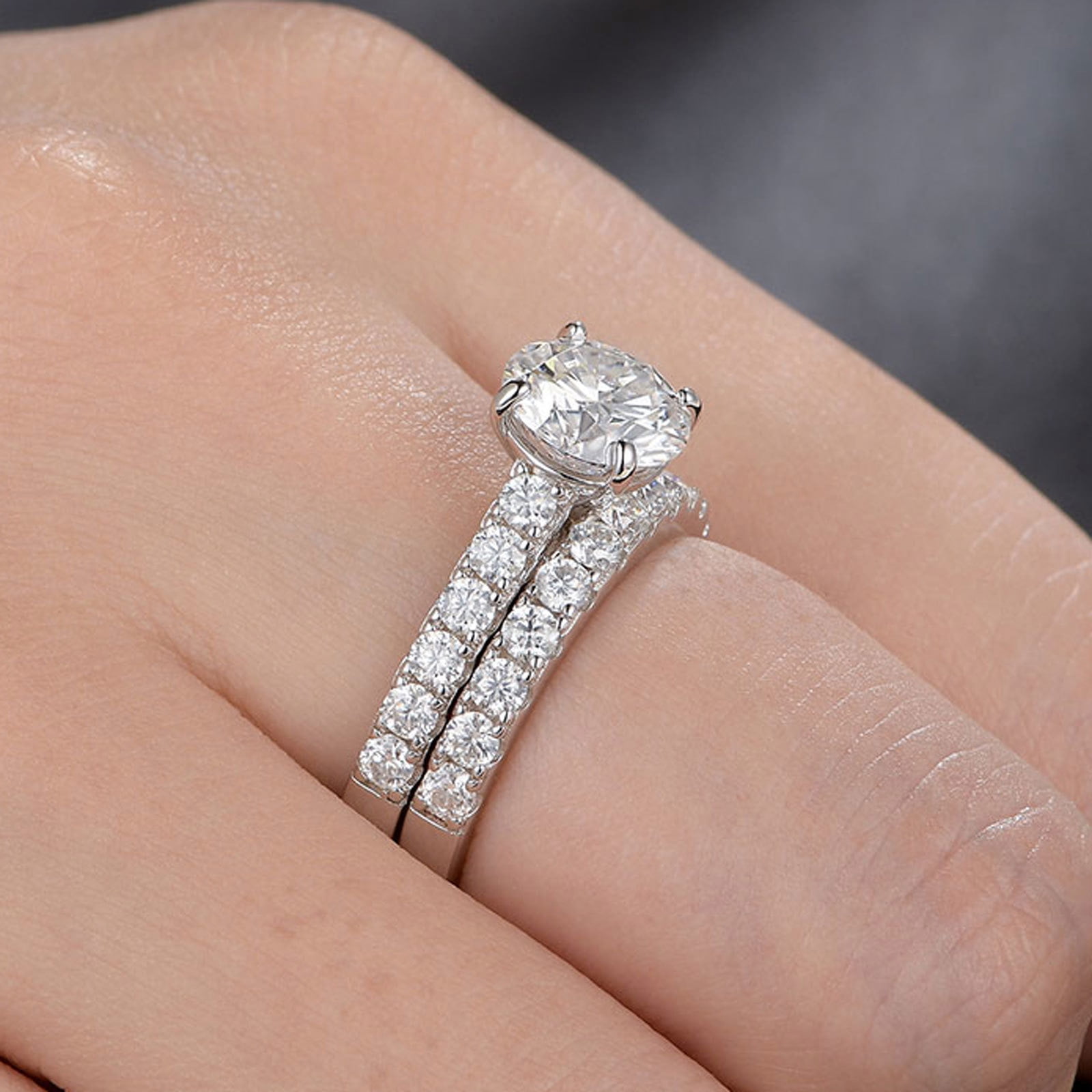 Newshe Jewellery 2ct Moissanite Wedding Ring Set Engagement Rings for Women 925 Sterling Sliver Round Cut Size 9