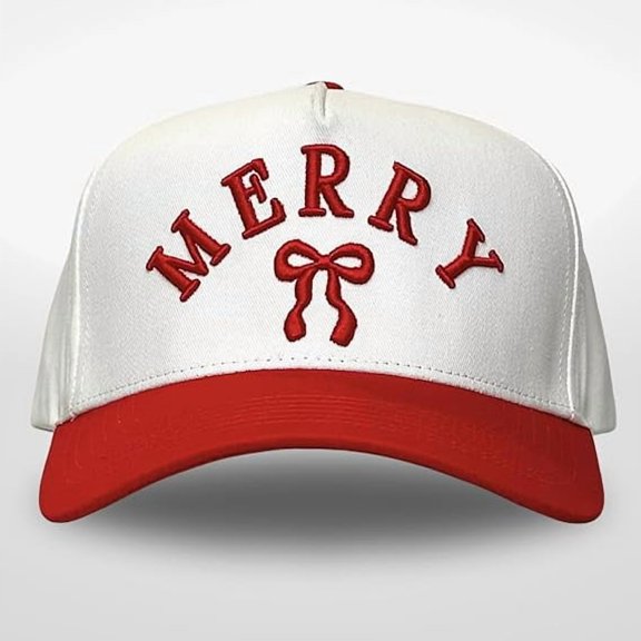 Merry Hat, Embroidered Baseball Cap with Bow Design, Adjustable Unisex Dad Hat for Holiday Outfits, Everyday Streetwear, Outdoor Activities and Fashion Casual Style