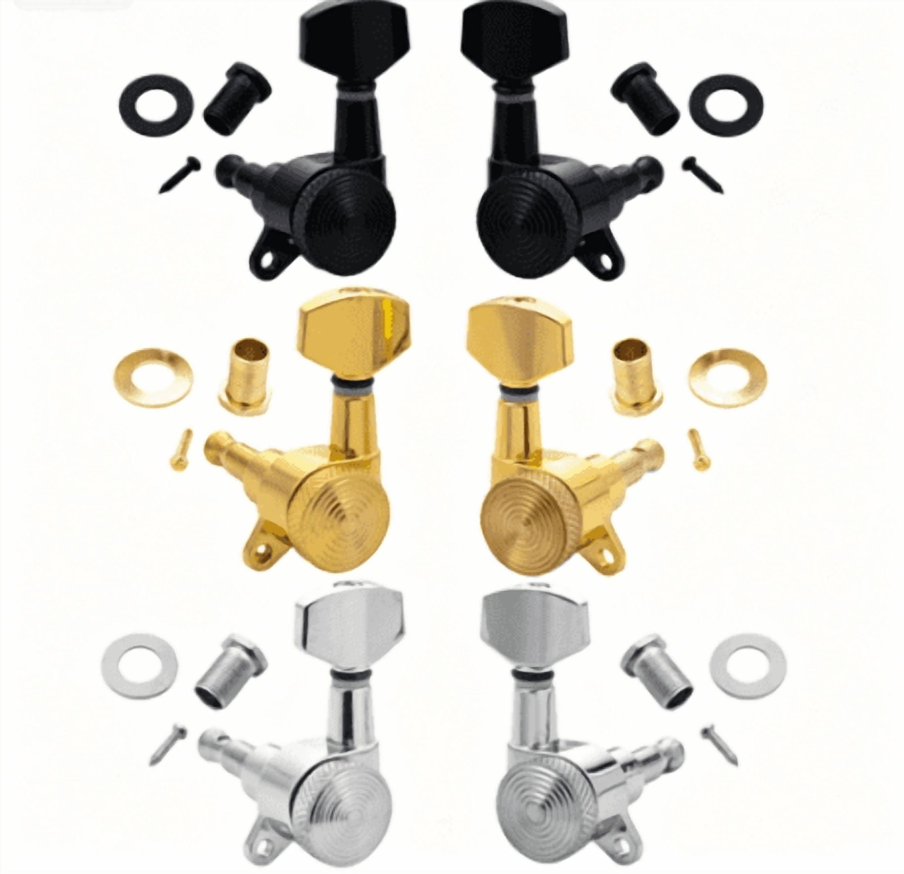 LOOKSEVEN 2L4R Locking Tuning Pegs Set, Threaded Shaft Small Square Head Tuners for Electric Guitar (2 Left 4 Right)-Black