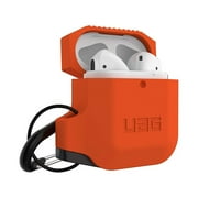 UAG Compatible with AirPods (1st Gen & 2nd Gen), Full-Body Protective Rugged Water Resistant Soft-Touch Silicone Case with Detachable Carabiner, Orange/Dark Grey