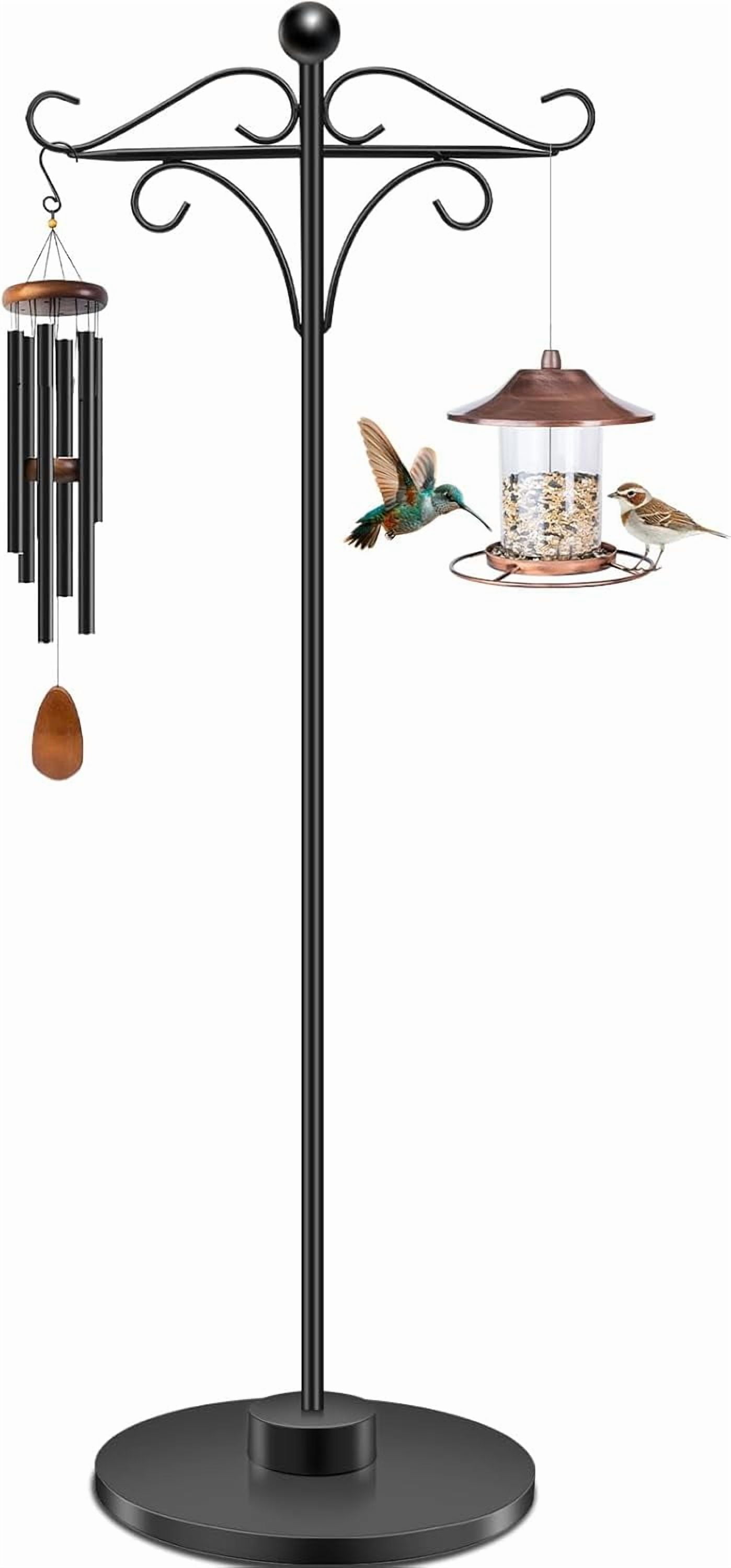 34-63" Adjustable Shepherd Hook Stand with Round Base Stand for Bird Feeders, Lanterns, Wind Chimes, Indoor and Outdoor Use on Patio, Yard or Porch