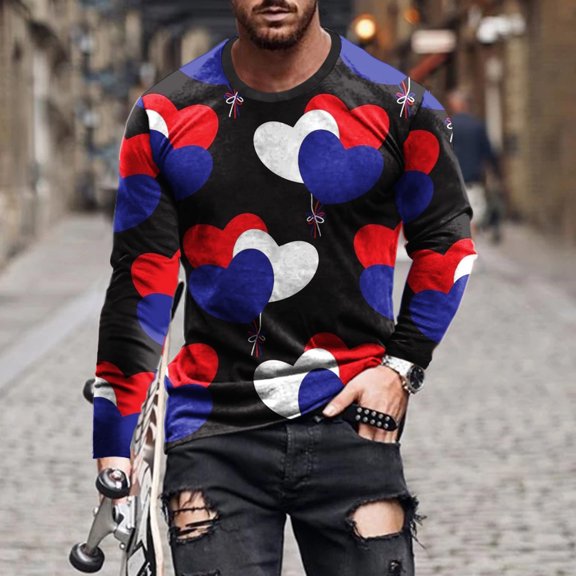 Utoimkio Men's Valentine's Day 3D Print Pullover Sweatshirts Long Sleeve Crewneck Pullover Blouse Tops Lightweight Casual Loose Crewneck Sweatshirts for Men Fall Winter Valentine's Day Clothes