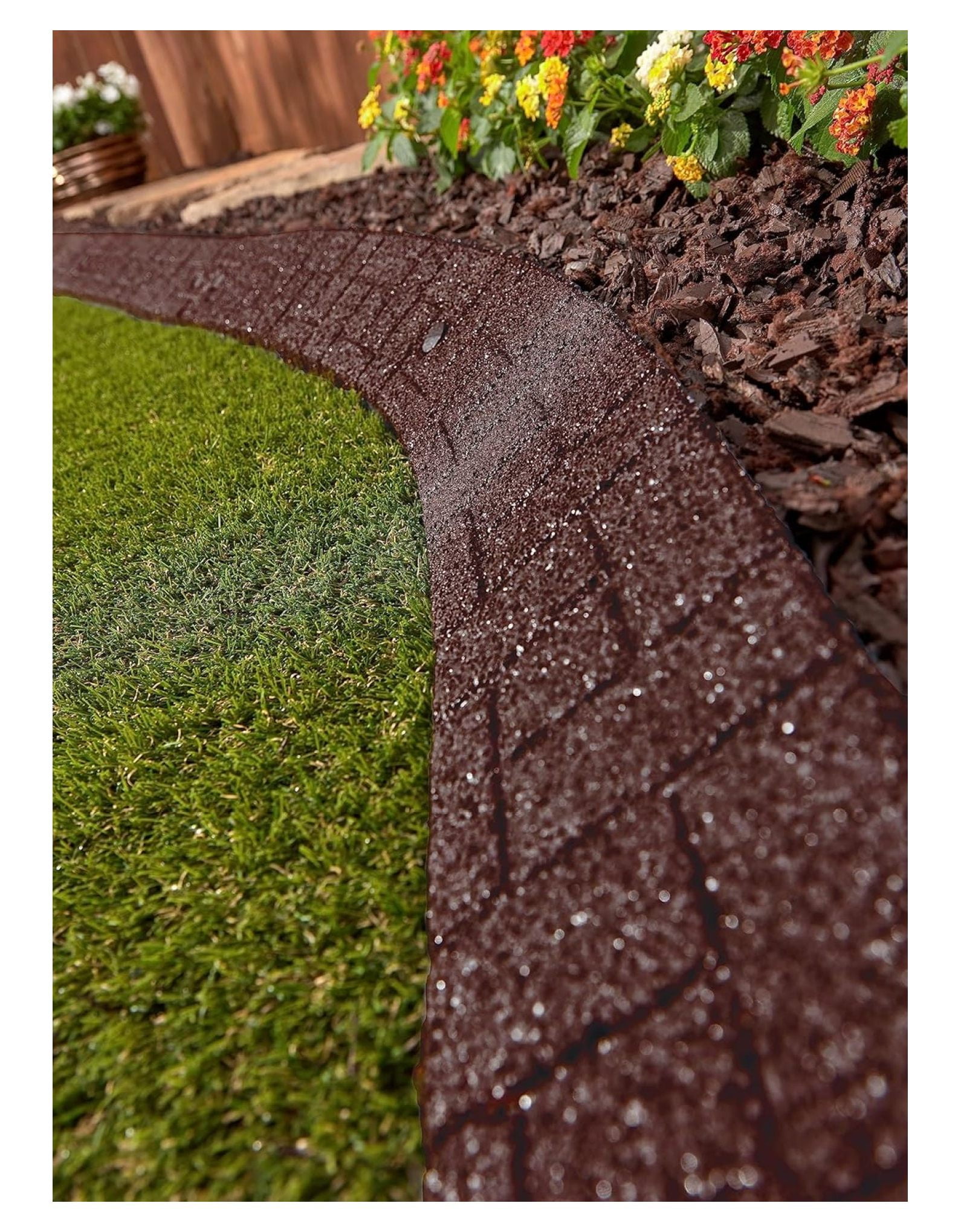 Premium Rubber Angled Terracotta Landscape Edging - 4 ft. Long, 3.5 in. High 4 in. Deep - 4 Pack (Brown)