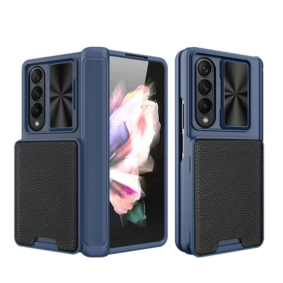 ELEHOLD Hybrid Rugged Case for Samsung Galaxy Z Fold 4,with Removable Card Slot Sliding Camera Lens Protector Screen Protector Shockproof Magnetic Case for Samsung Z Fold 4,Blue
