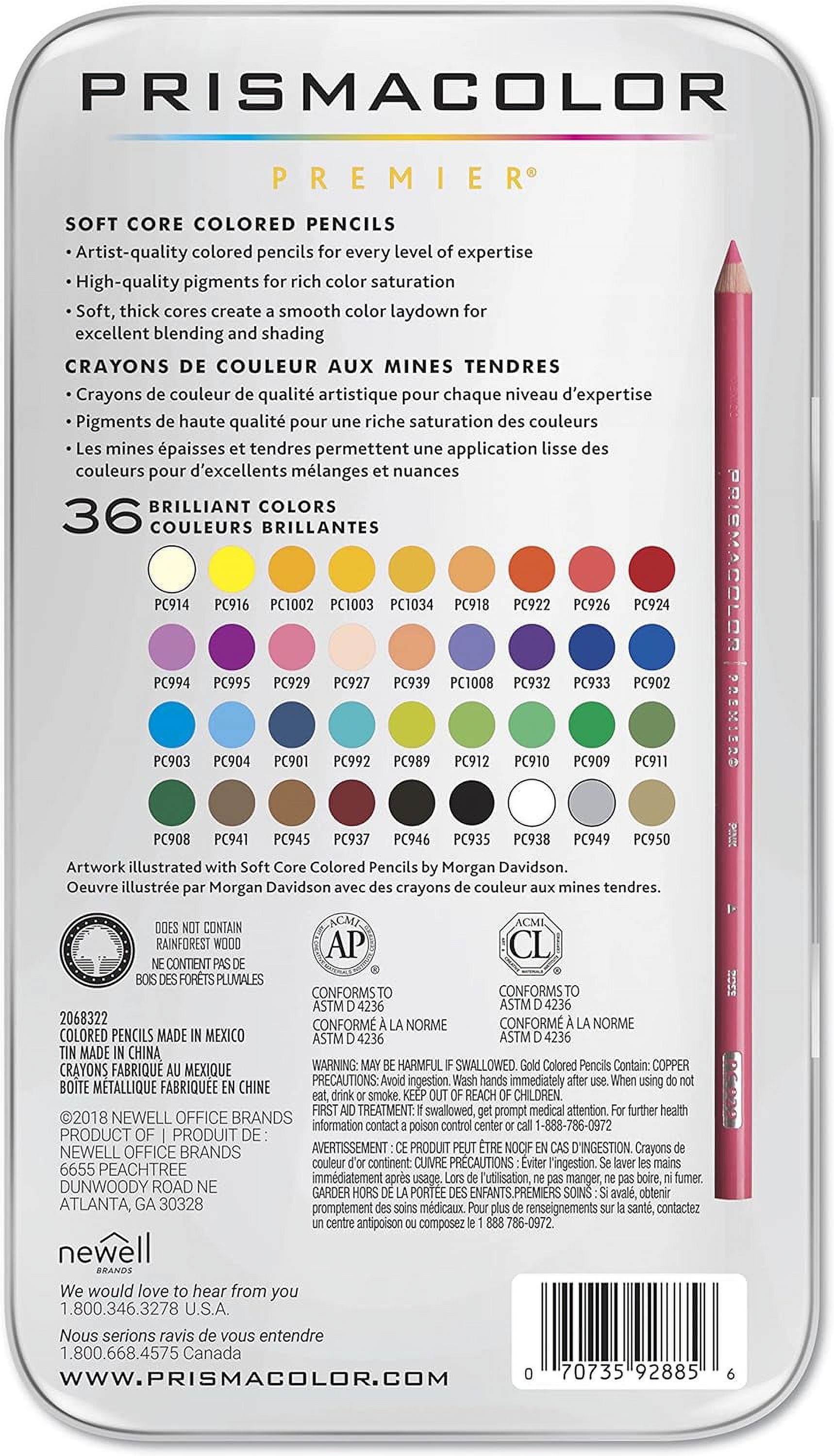 Prismacolor Premier Colored Pencils Soft Core Bright Vribrant Colors 36  Count 