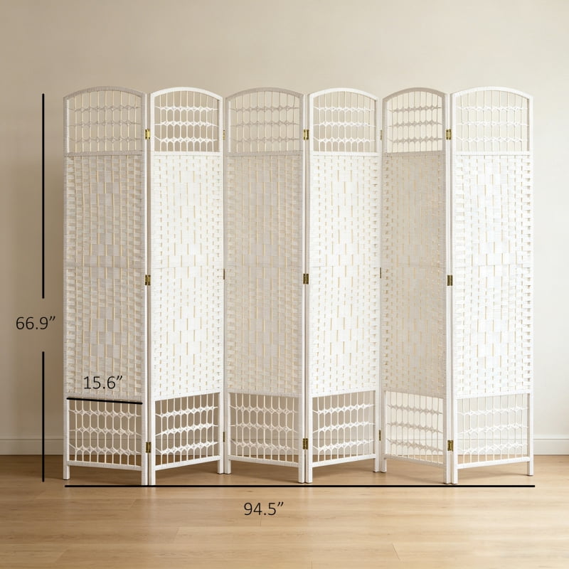 Alvantor 6-Panel Folding Privacy Screen with Hand-Woven Design, Freestanding Room Divider 94.5"x66.9" White