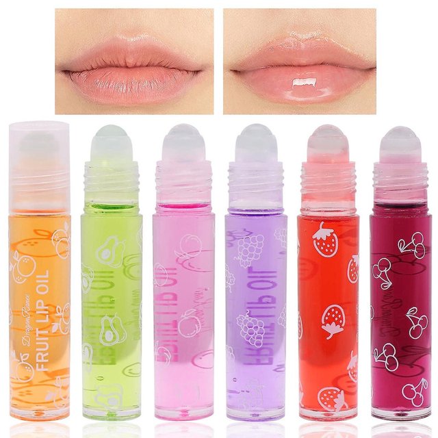 Juego de 6 brillos de labios con purpurina, brillo de labios incoloro, brillo de labios transparente, juego de brillo de labios roll-on, aceite labial hidratante afrutado transparente