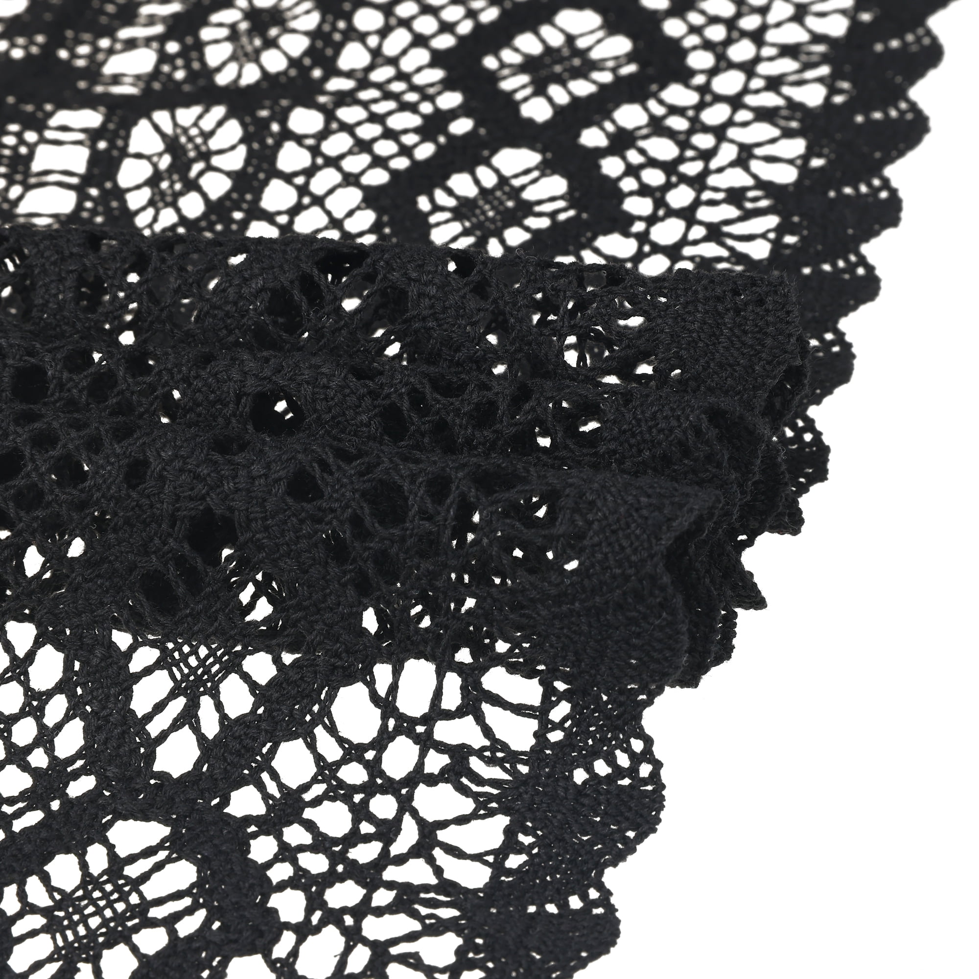 Unique Bargains Table Runners with Lace Tassel Table Flags for Casual Daily Decoration Black 9"x71"