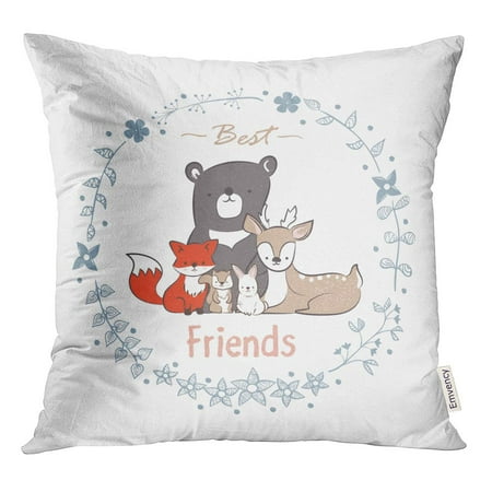 STOAG Doodle of Best Friends Cute Fox Rabbit Deer Bear Beaver Throw Pillowcase Cushion Case Cover 16x16