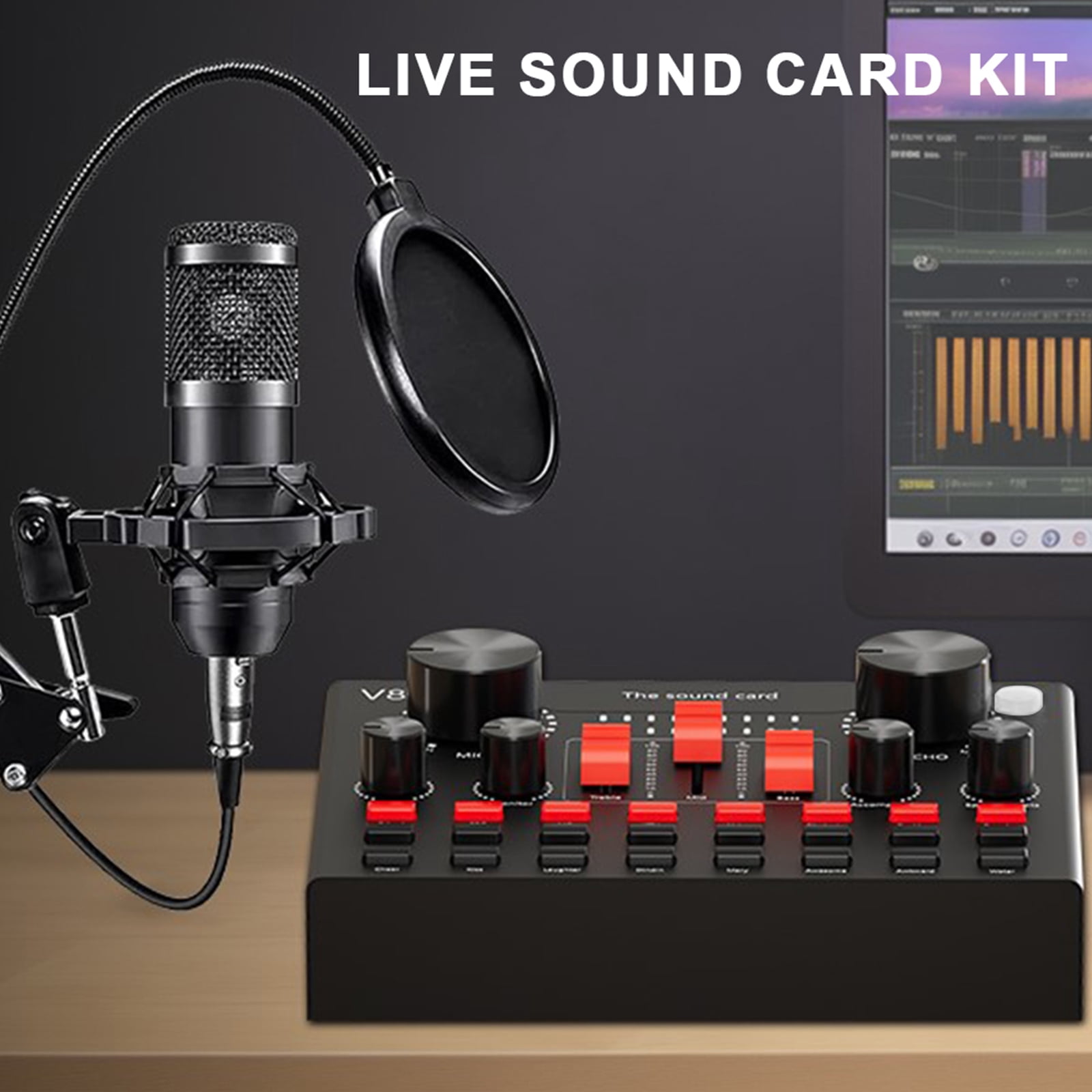 golytefs All-in-one Recording Studio Package Audio Mixer Hanging Condenser Microphone Kit